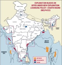 خريطة الهند تظهر فيها مناطق للتنقيب عن النفط والغاز الطبيعي